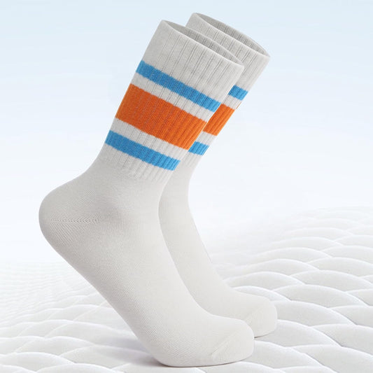 2-Pack Striped Cotton Crew Socks, Comfortable and Breathable Socks for Men and Women, Fashionable Casual and Athletic Socks