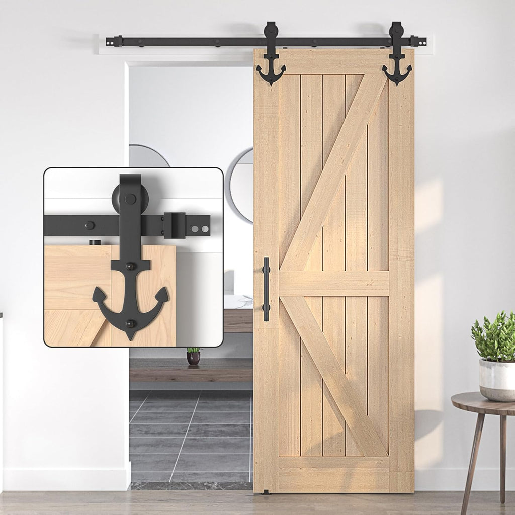 Sliding Barn Door Hardware Kit 9FT Heavy Duty Steel Track Anchor SANKEYTEW