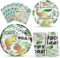Dinosaur Party Tableware Set Kids 16 Guests 64pcs Gold Birthday Decor WERNNSAI