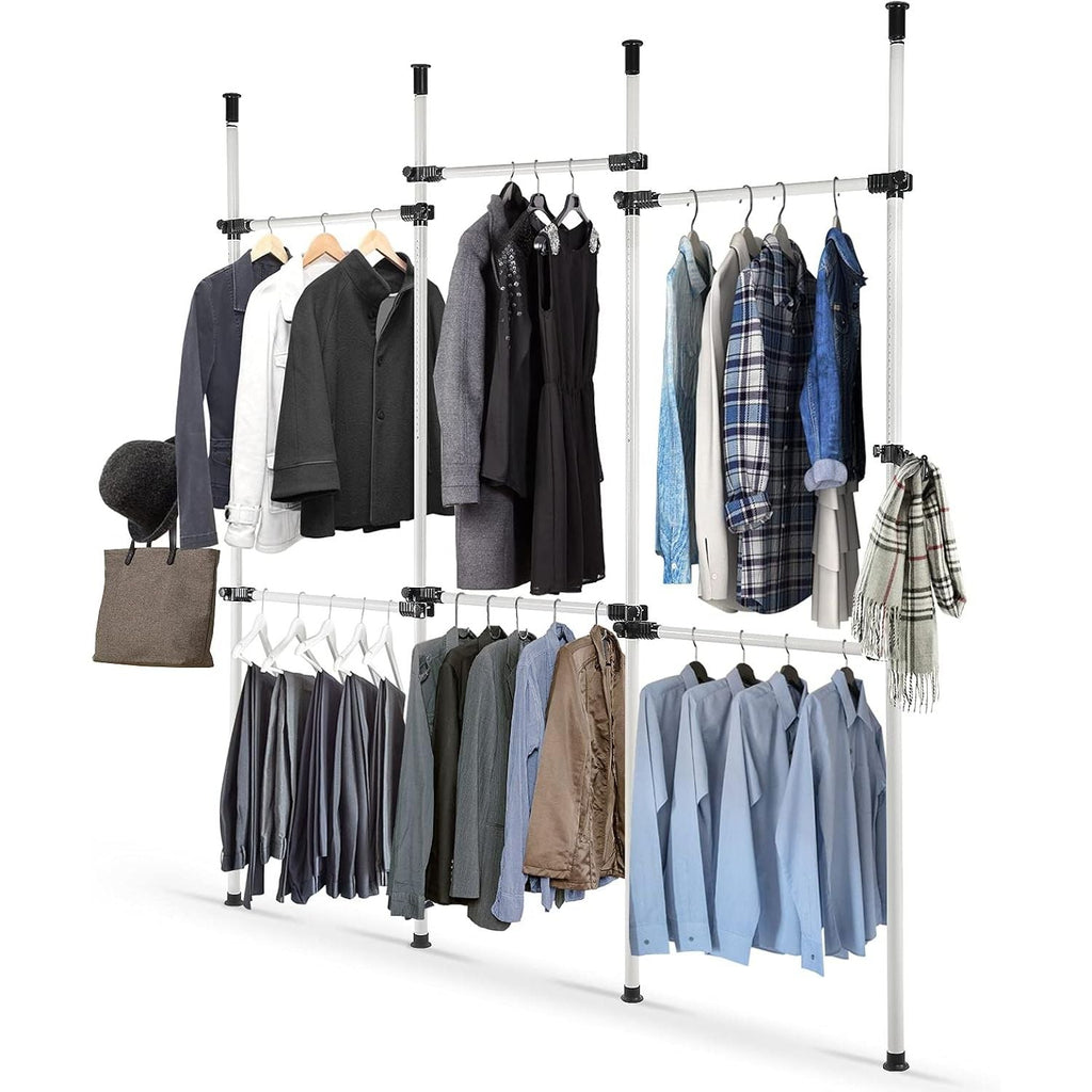 Telescopic Clothes Rack Adjustable Hanging Rail with Hooks 8-10.8ft Cocoarm