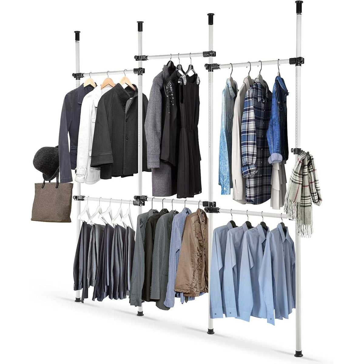 Telescopic Clothes Rack Adjustable Hanging Rail with Hooks 8-10.8ft Cocoarm