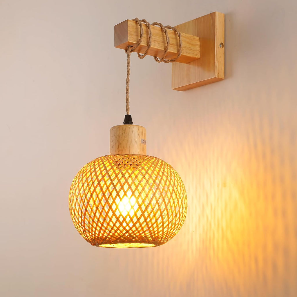 Bamboo Wall Light Boho Handwoven E27 Lamp Shade Schindora