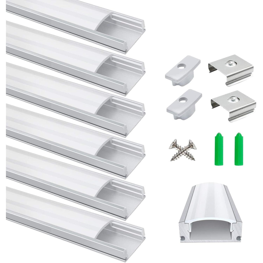 LED Aluminum Profile Channel U Shape 3.3ft Silver Diffuser 6 Pack LightingWill
