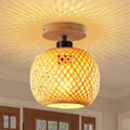 Bamboo Ceiling Light Boho Rattan Semi Flush Mount Farmhouse Fixture Mini Size