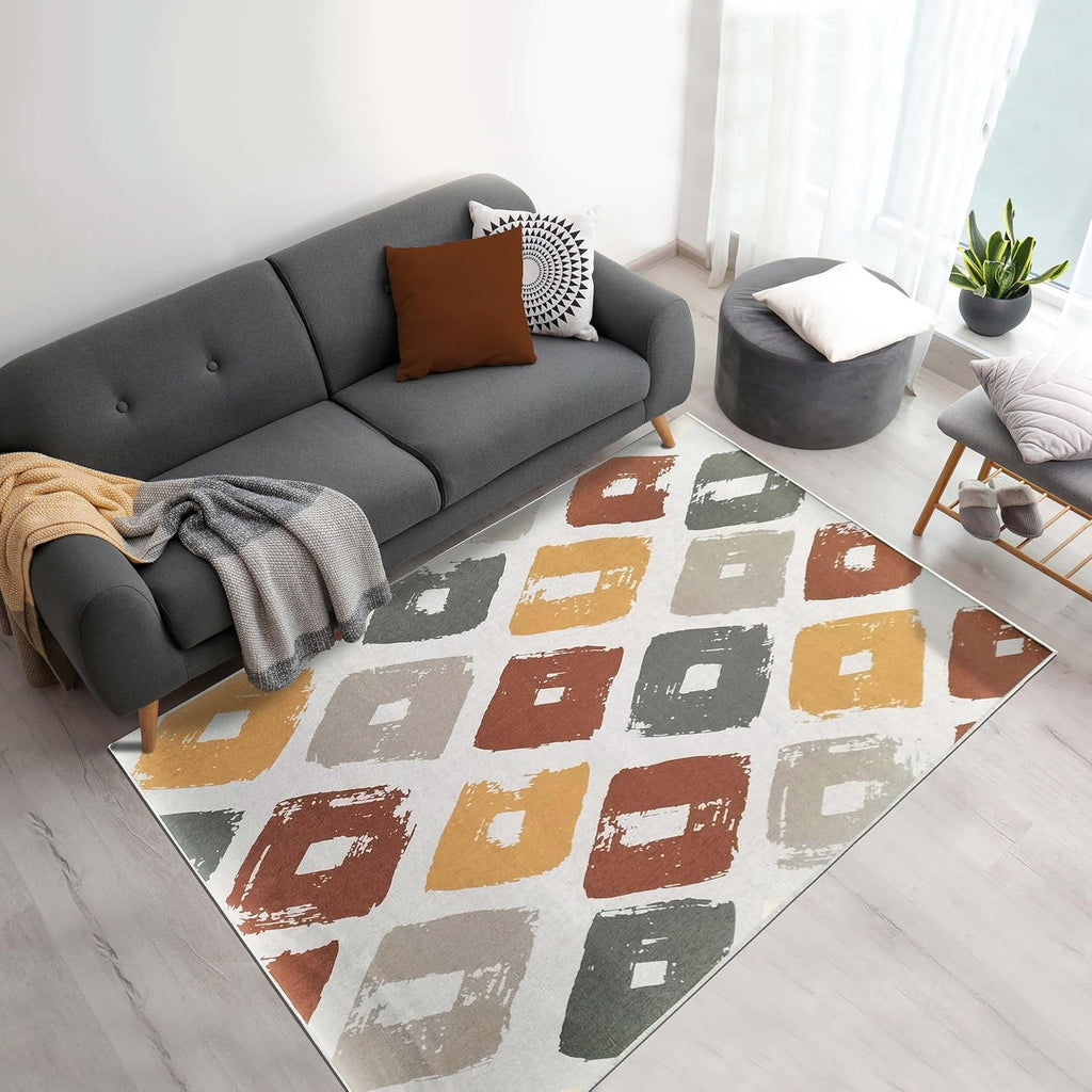 Washable Rug 120x180cm Non Slip Pet Friendly Area Rug Beige Brown Yellow Green