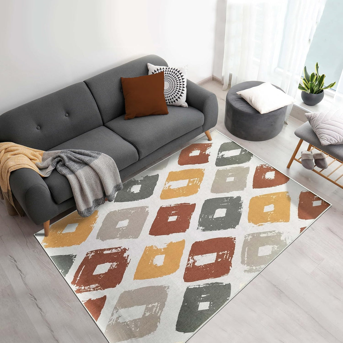 Washable Rug 120x180cm Non Slip Pet Friendly Area Rug Beige Brown Yellow Green