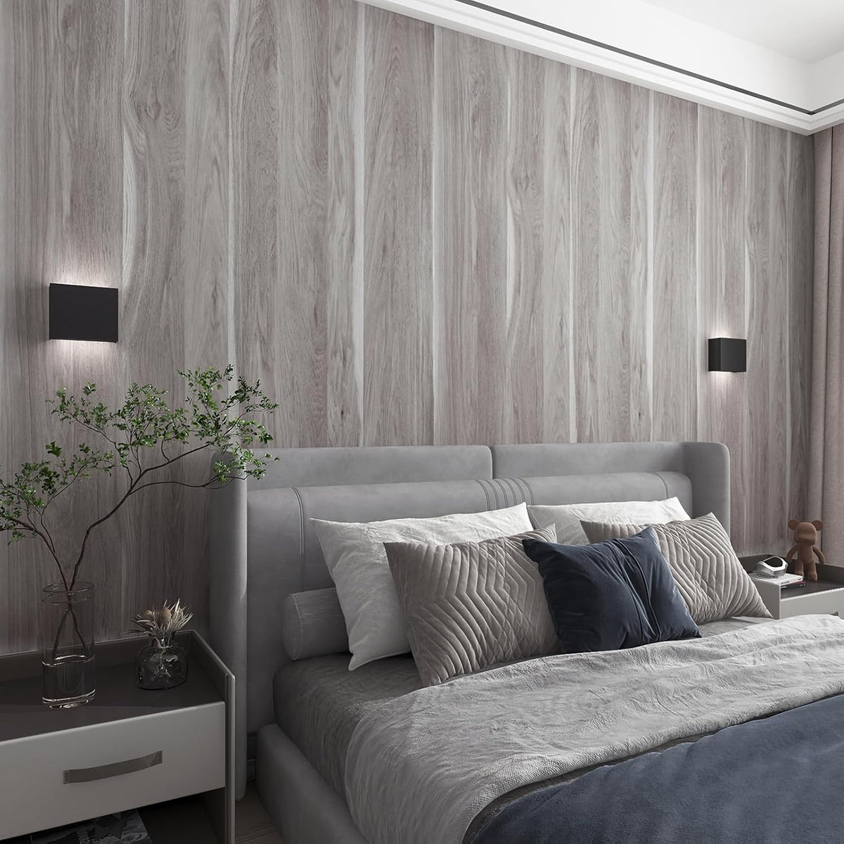 Peel and Stick Wallpaper Grey Wood Grain 31.5x100in 80x254cm Waterproof TOTIO