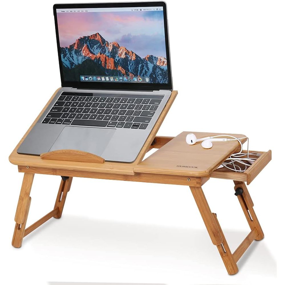 Laptop Bed Tray Bamboo Adjustable Lap Desk with Drawer Cup Slot and Vent Ejoyous