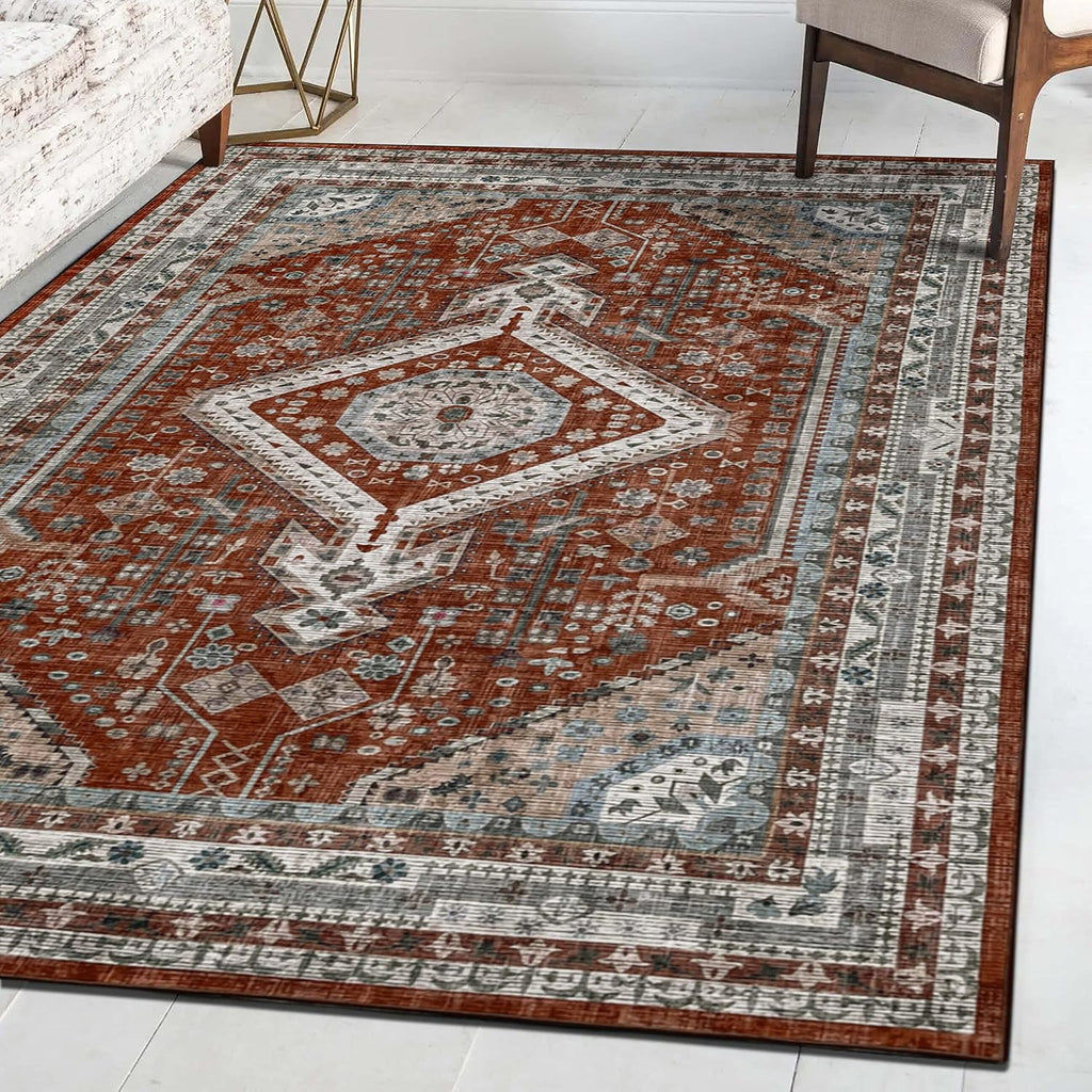 Washable Area Rug 152x213cm Non Slip Non Shedding Red Blue Vernal