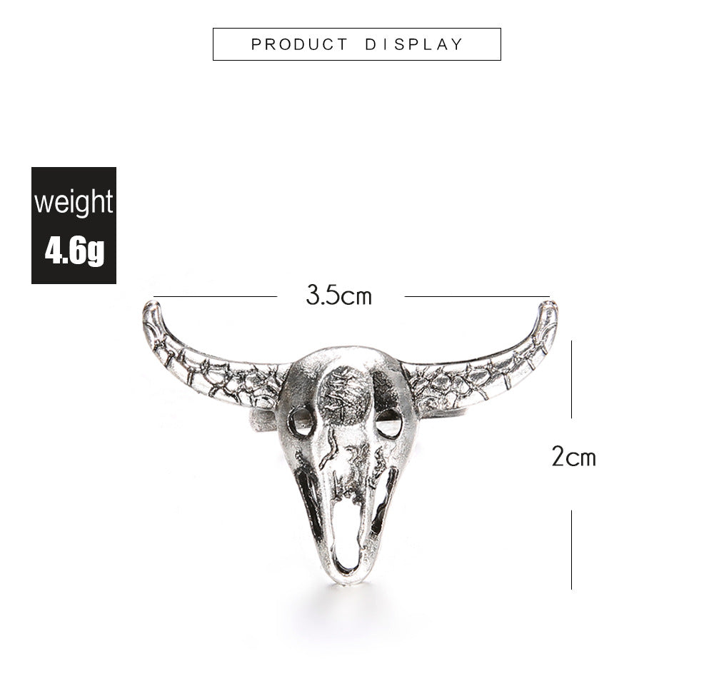 Retro Antique Silver Bull Head Ring - Unisex Alloy Statement Ring