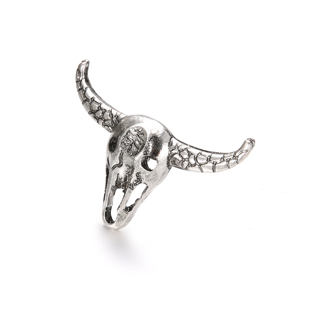 Retro Antique Silver Bull Head Ring - Unisex Alloy Statement Ring