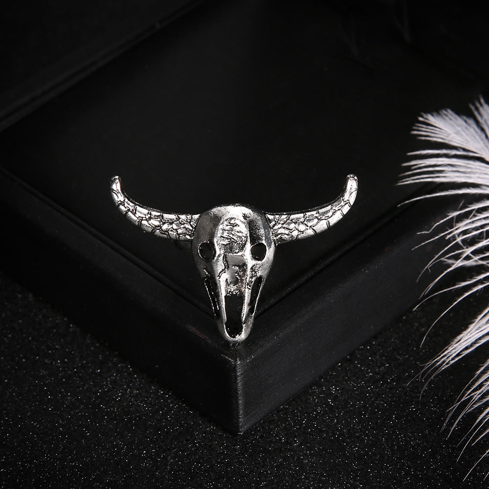 Retro Antique Silver Bull Head Ring - Unisex Alloy Statement Ring