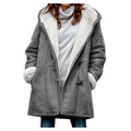 Women's Vintage Fleece Hooded Coat - Warm Button Mid-Length Winter Jacket