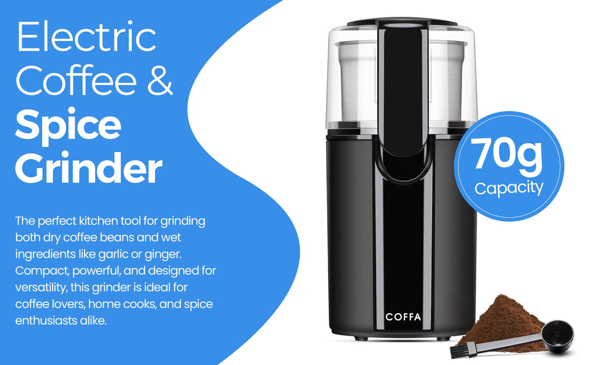 Electric Coffee and Spice Grinder 2 Bowls for Wet and Dry Grinding 70g COFFA