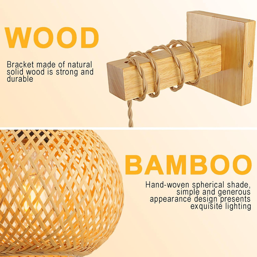 Bamboo Wall Light Boho Handwoven E27 Lamp Shade Schindora