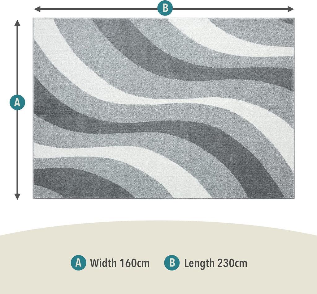 Area Rug 160x230cm Large Swirl Pattern Short Pile Living Room Rug Natural