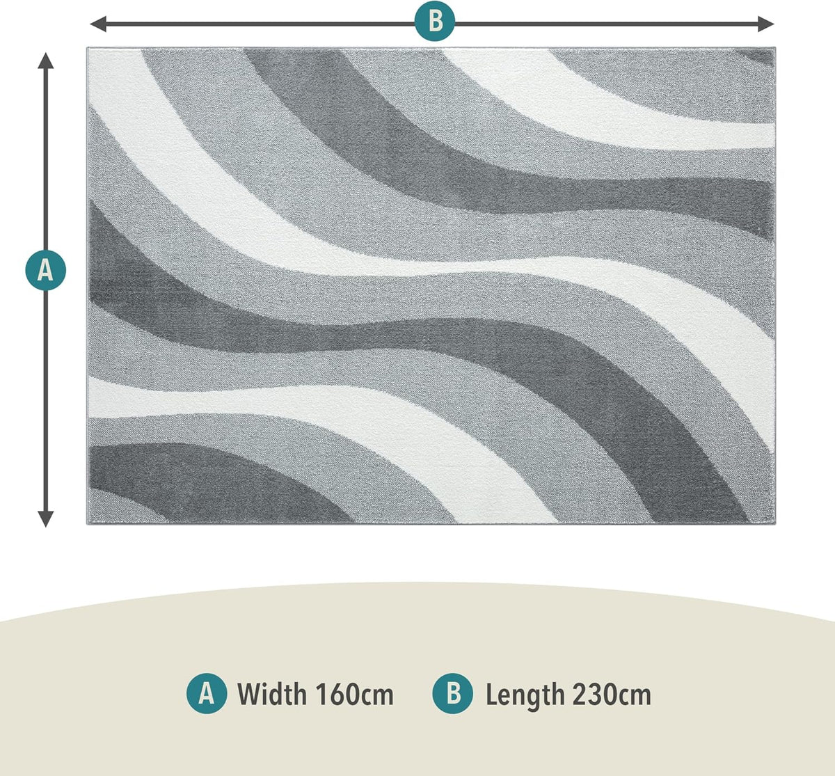 Area Rug 160x230cm Large Swirl Pattern Short Pile Living Room Rug Natural
