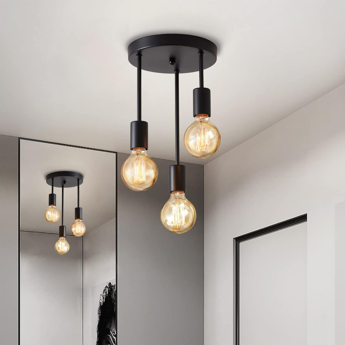 Ceiling Spotlight 3 Way Black Rustic E27 Pendant Light Indoor Lightsjoy