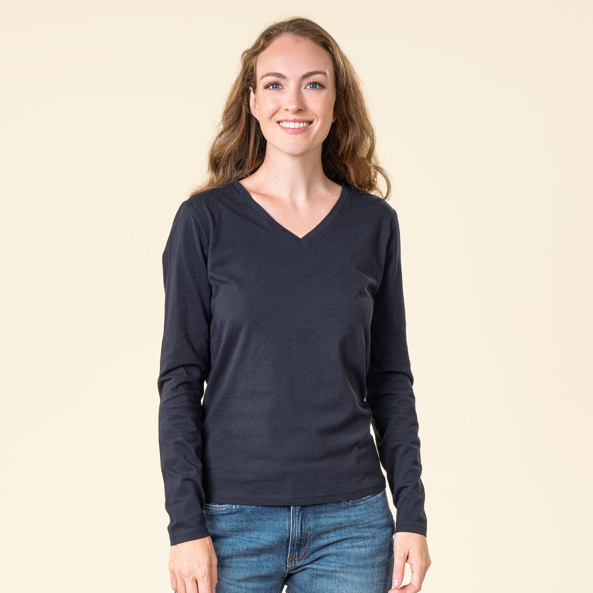 Organic Long Sleeve V-neck: Womens