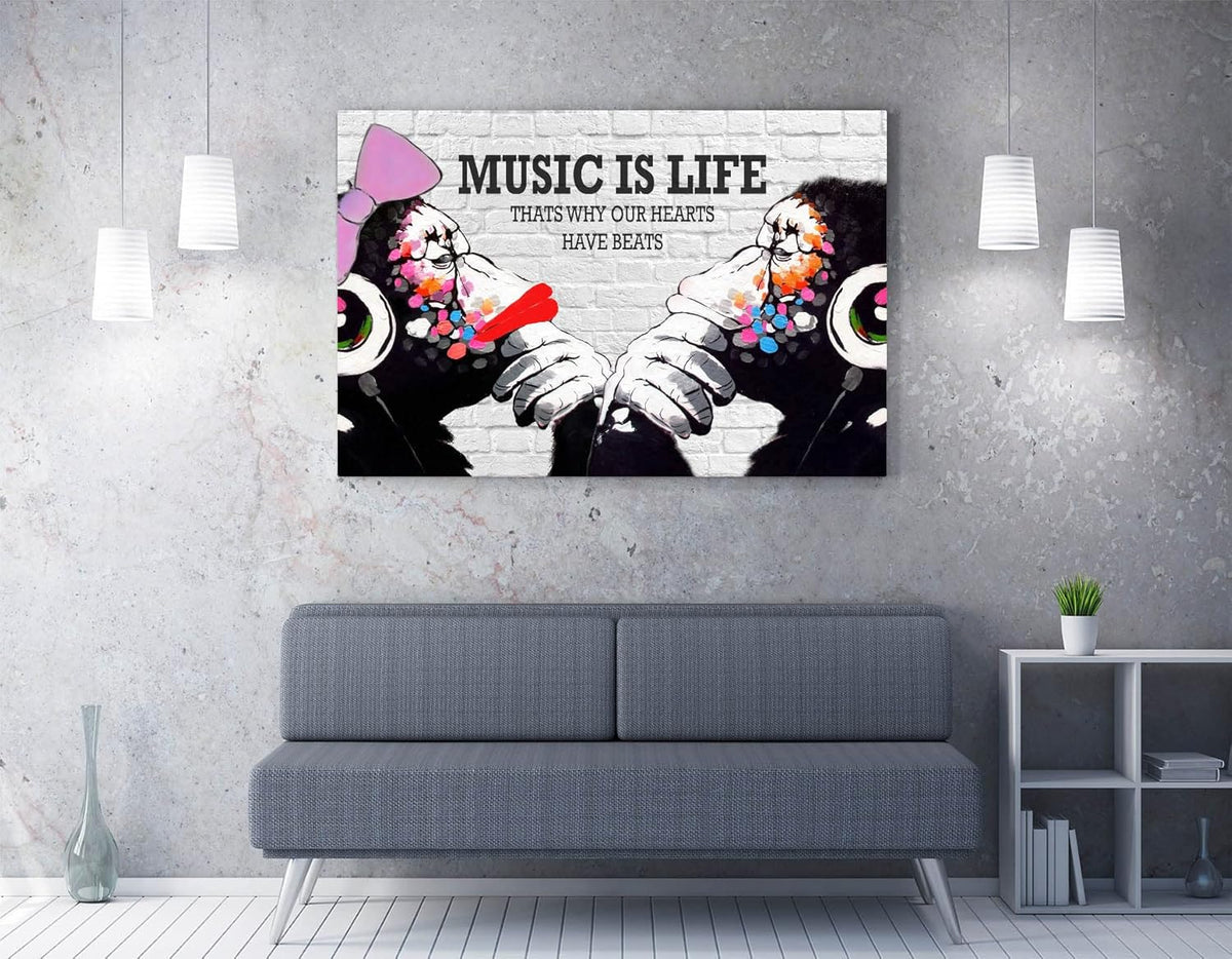 Banksy Style Monkey DJ Canvas Print Gorilla Street Art Wall Picture XL 119x81cm