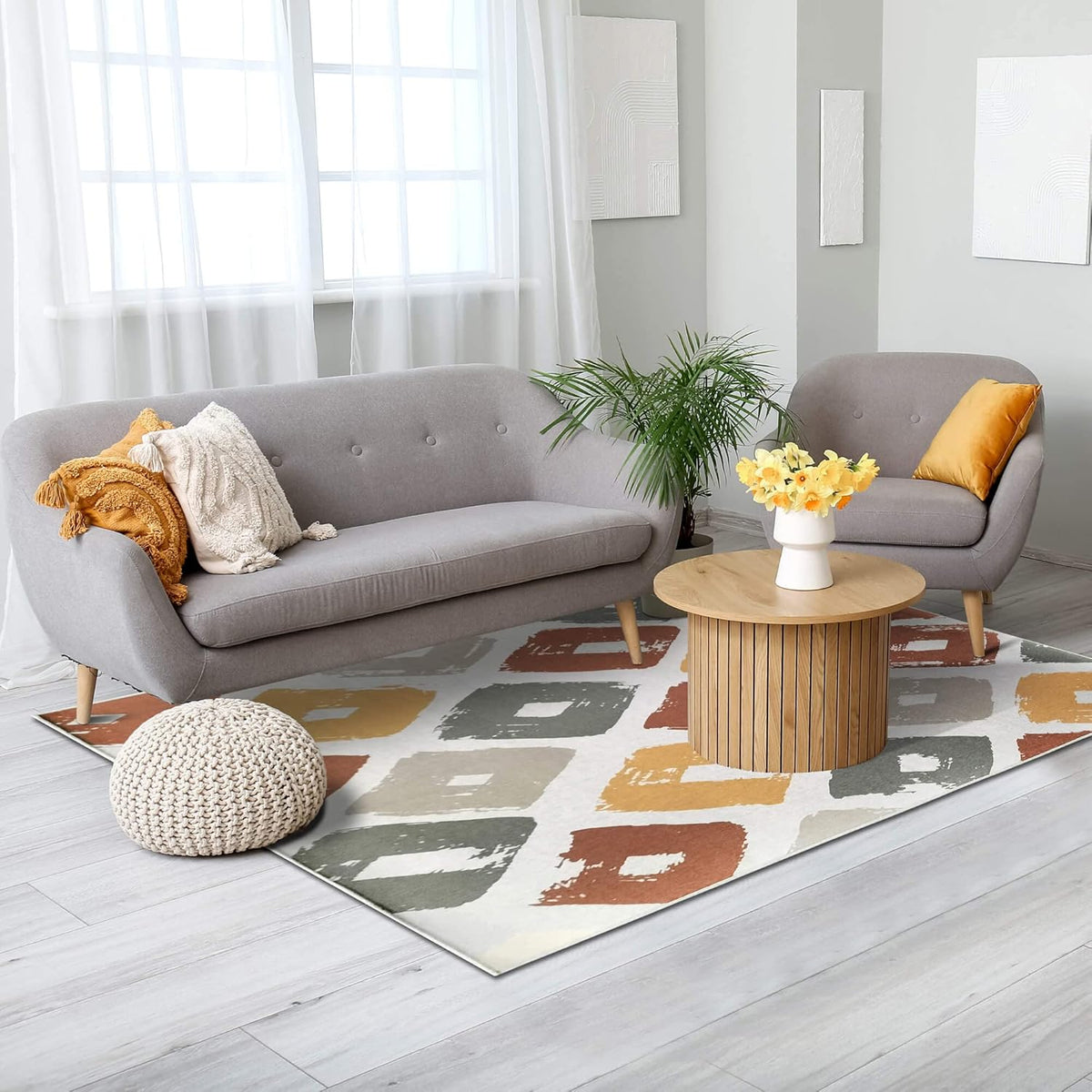 Washable Rug 120x180cm Non Slip Pet Friendly Area Rug Beige Brown Yellow Green