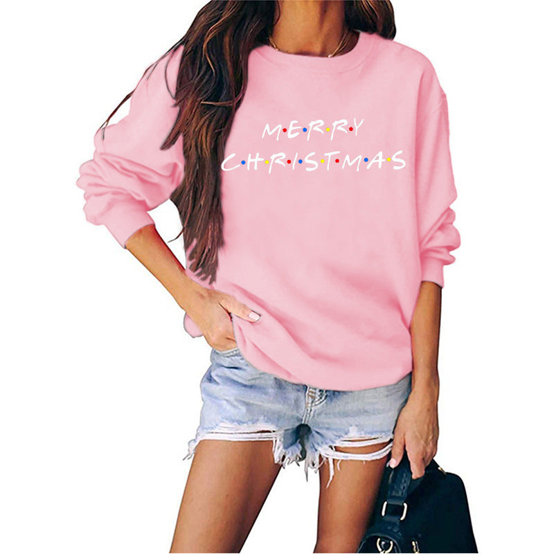 Merry Christmas Merry Christmas Letter Print European and American Crewneck Autumn and Winter Women's Sweat