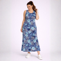 Sleeveless Turquoise + Blue Floral Pattern Maxi Dress