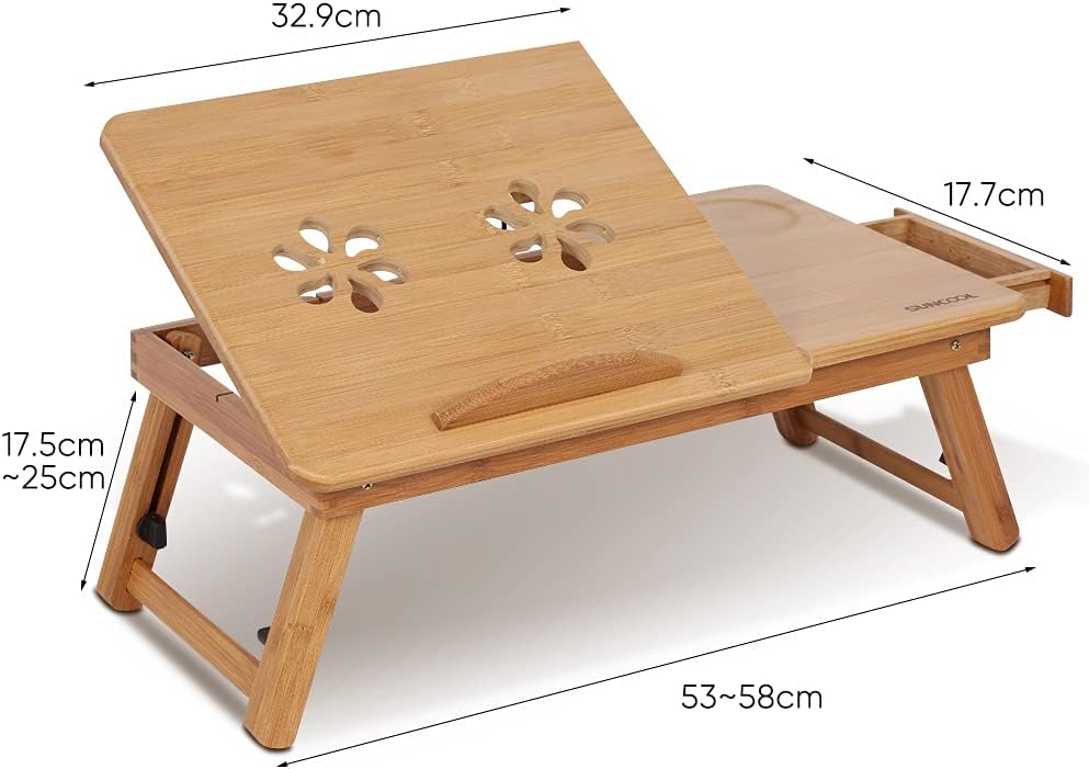 Laptop Bed Tray Bamboo Adjustable Lap Desk with Drawer Cup Slot and Vent Ejoyous