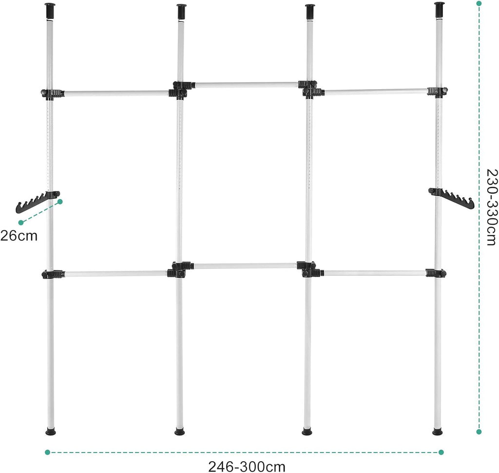 Telescopic Clothes Rack Adjustable Hanging Rail with Hooks 8-10.8ft Cocoarm