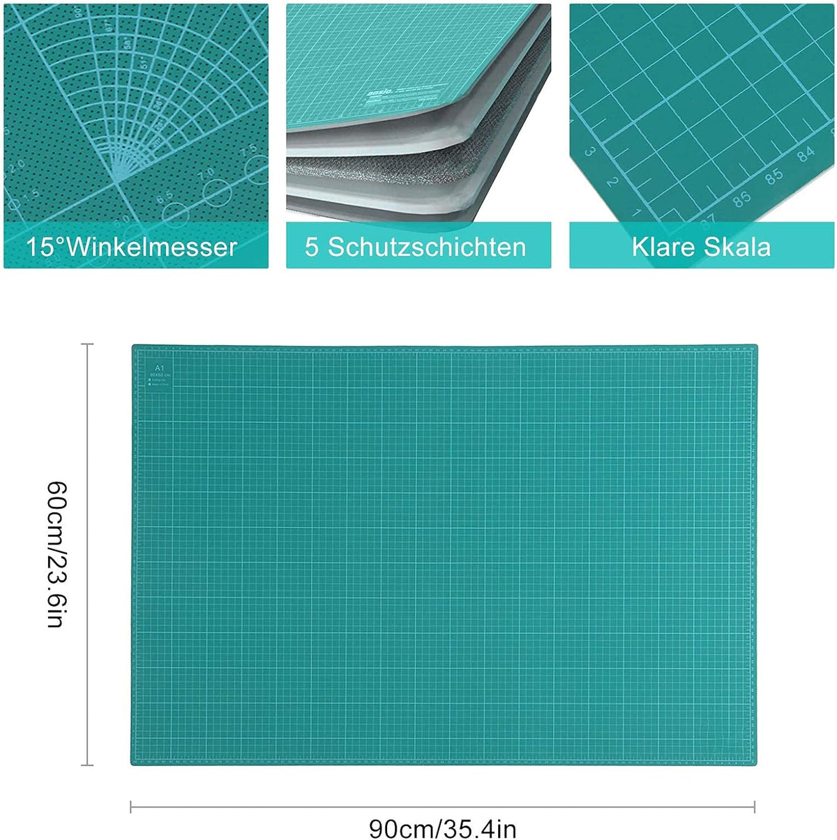Cutting Mat A1 60x90cm Self Healing PVC 5-Ply Double Sided Green Cocoarm
