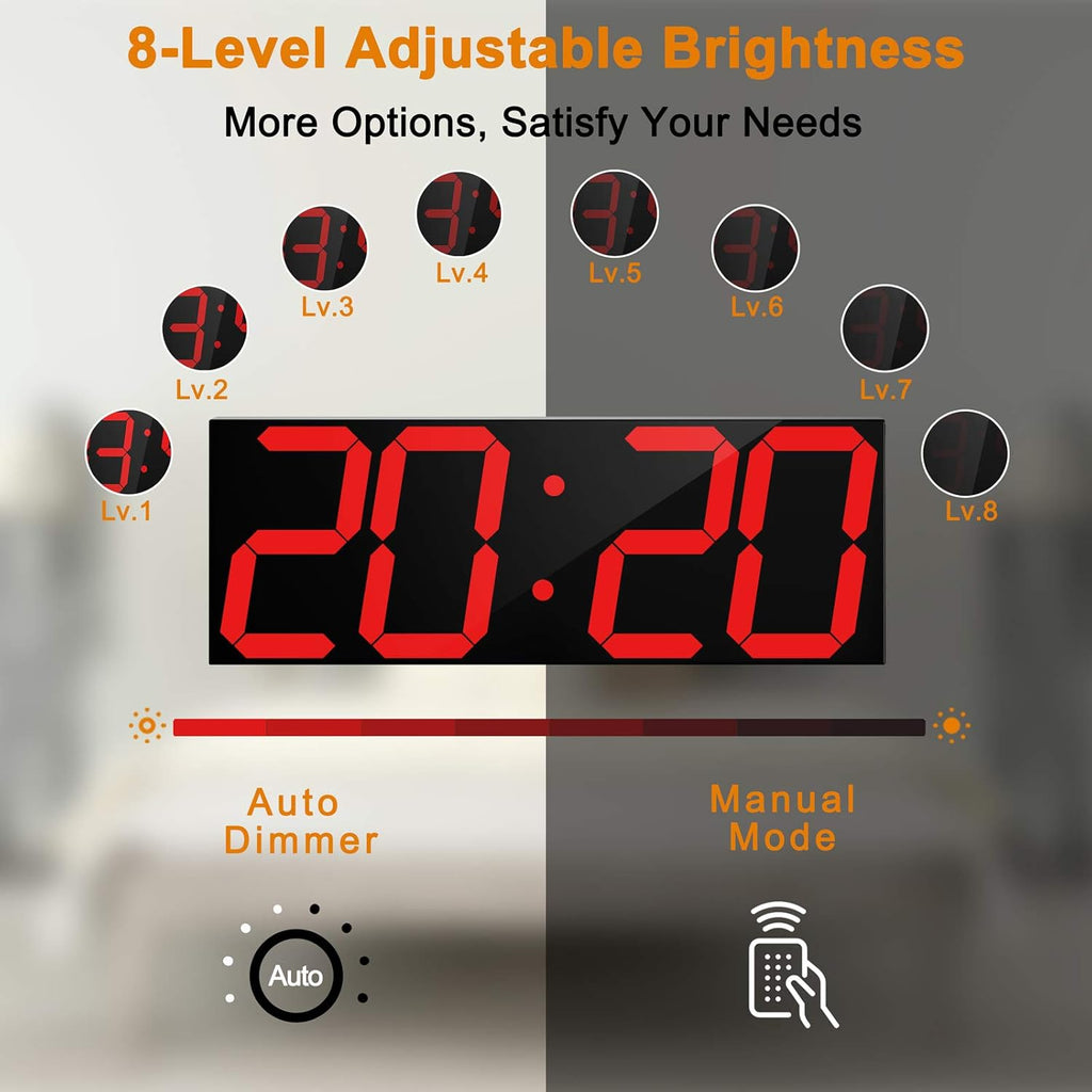 LED Large Digital Wall Clock 6 Inch Remote Timer Calendar Red Display CHKOSDA
