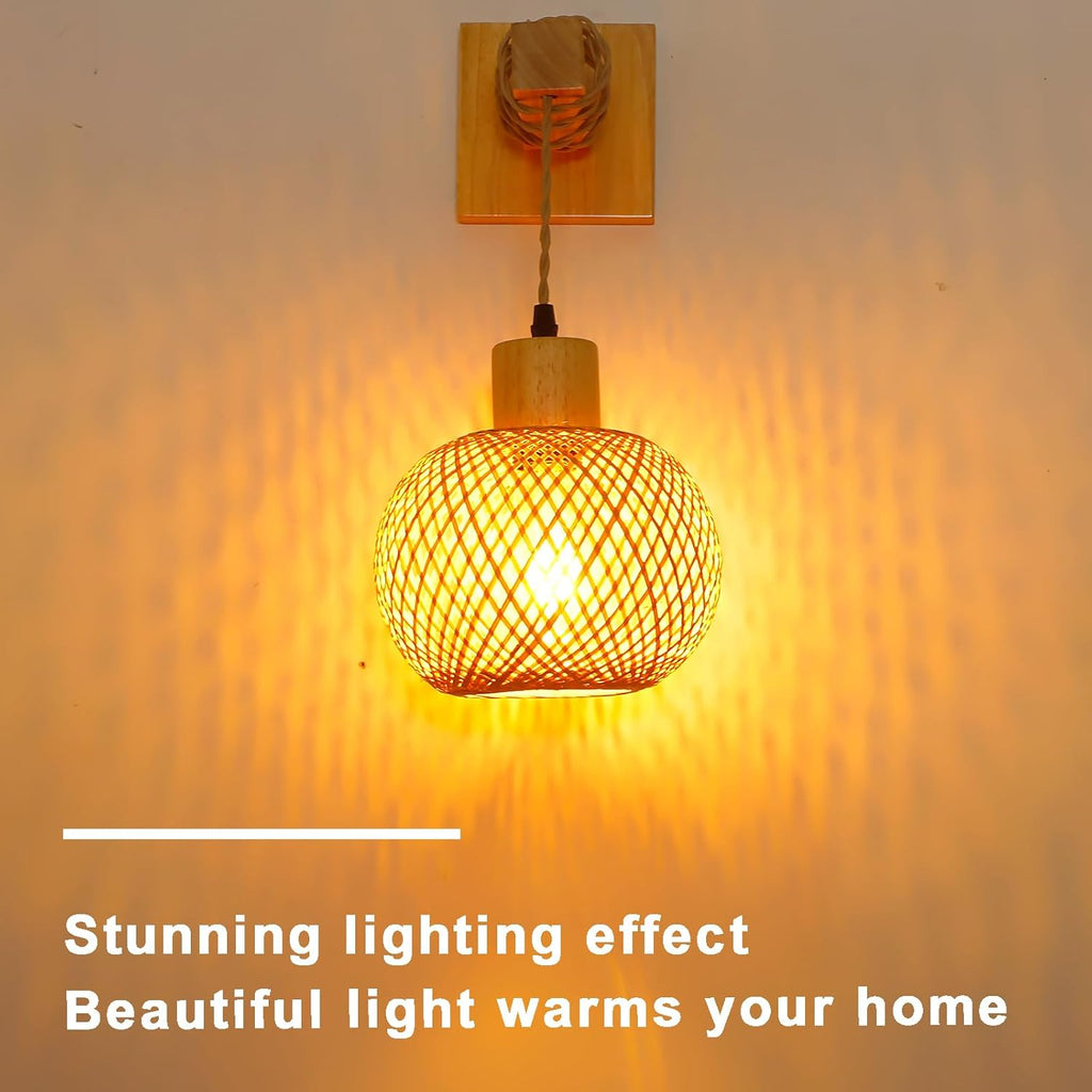 Bamboo Wall Light Boho Handwoven E27 Lamp Shade Schindora