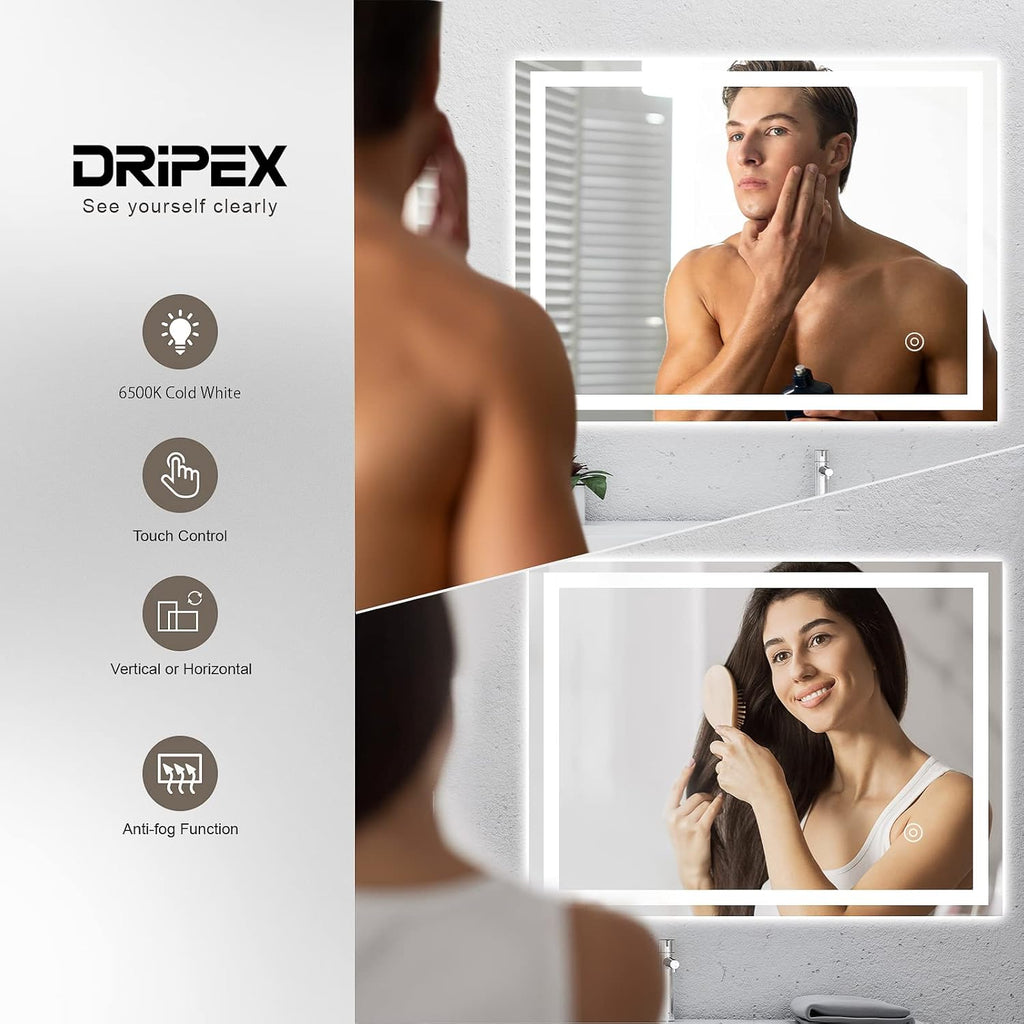 Bathroom Mirror LED Lights 600x800mm Wall Mounted Demister Dripex
