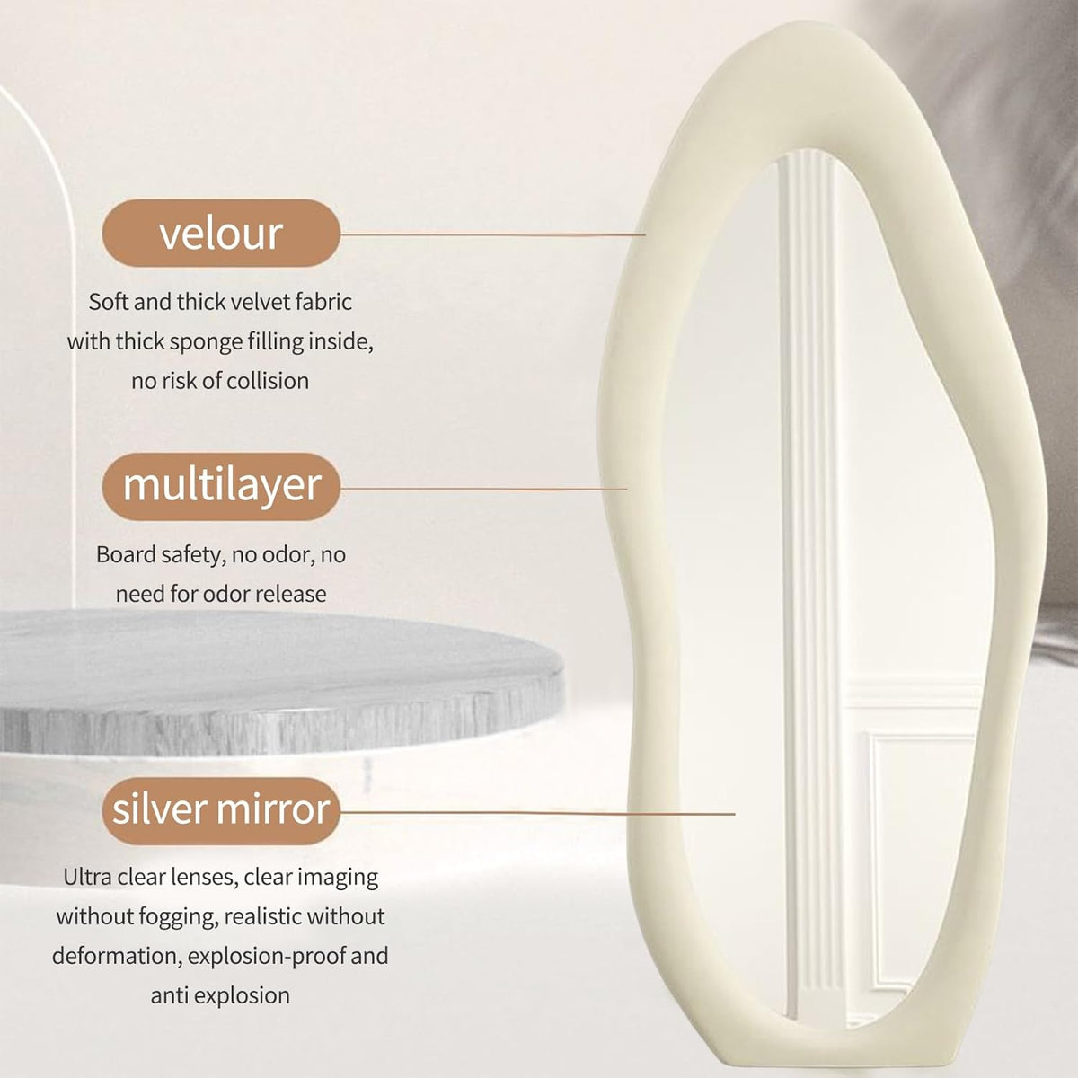Wavy Full Length Mirror 168x68cm Floor Standing Arched Asymmetrical CEIEVER