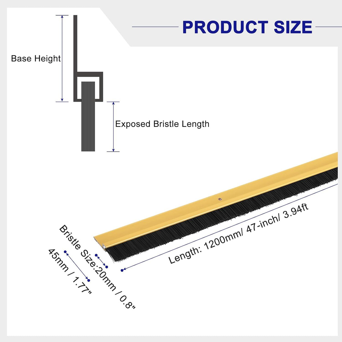 Door Brush Bottom Sweep 47 Inch H Shape Aluminum Base PP Brush 2PCS