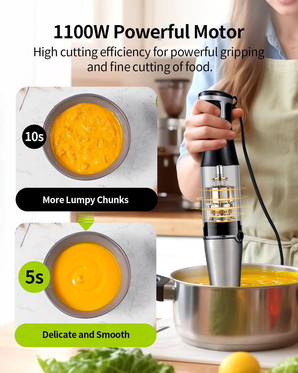 Shardor Hand Blender 3 in 1 1100W 20 Speed Turbo Stick with Whisk & Milk Frother