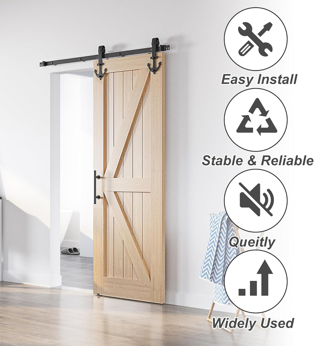 Sliding Barn Door Hardware Kit 9FT Heavy Duty Steel Track Anchor SANKEYTEW