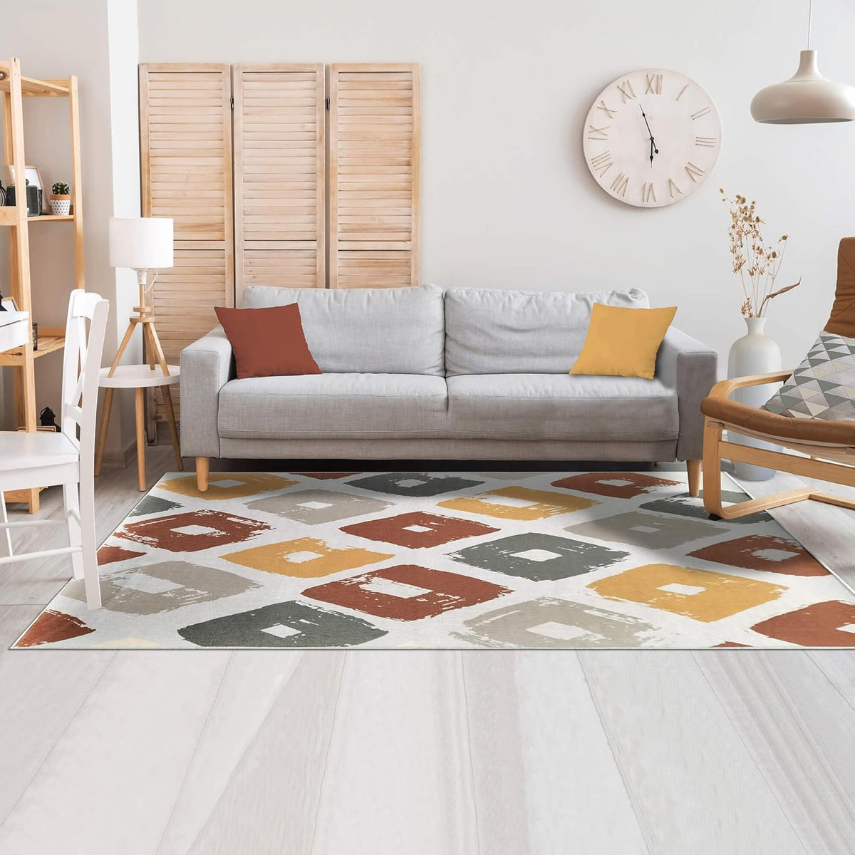 Washable Rug 120x180cm Non Slip Pet Friendly Area Rug Beige Brown Yellow Green