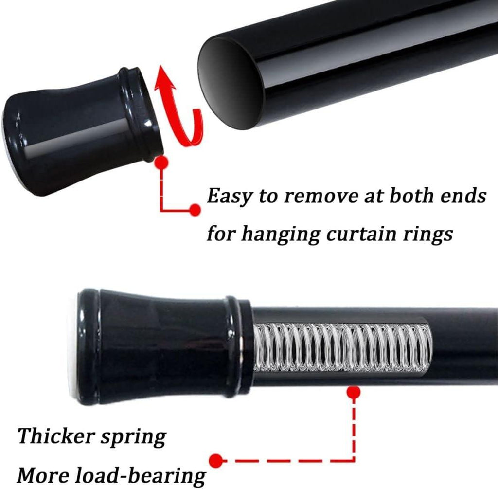 Tension Curtain Rod 70-120cm Black 2 Pack Spring Loaded Net Curtain Pole