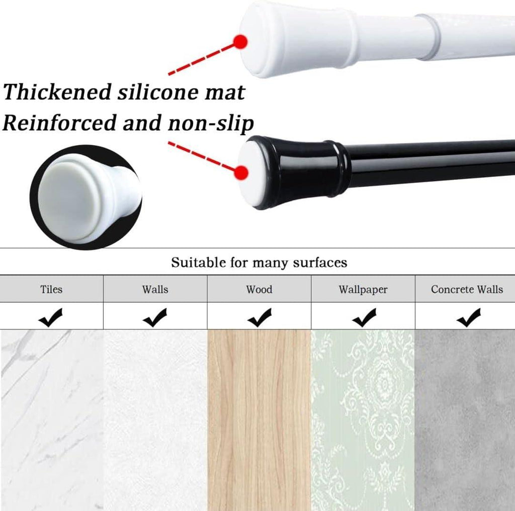 Tension Curtain Rod 70-120cm Black 2 Pack Spring Loaded Net Curtain Pole