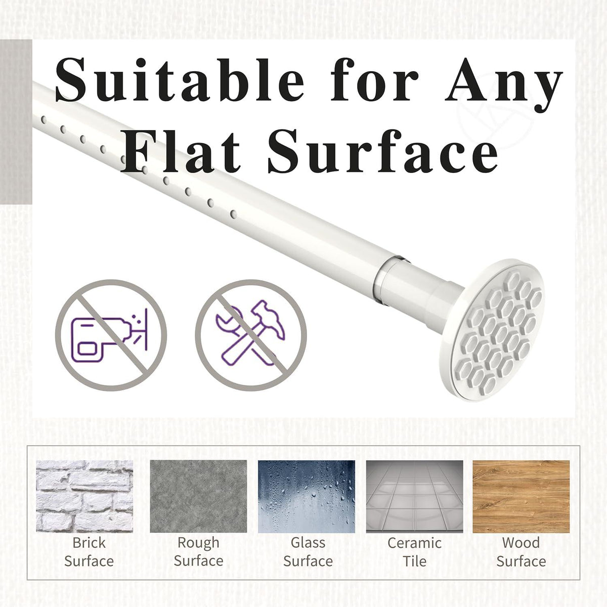 Extendable Shower Curtain Pole 90-140cm Stainless Steel 32mm No Drill Rod