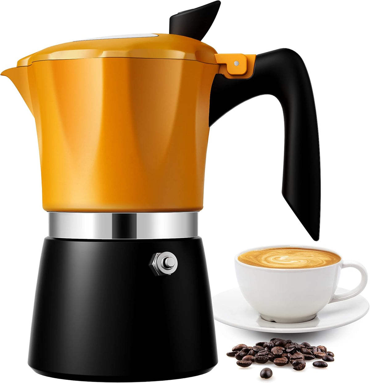 Stovetop Coffee Maker Italian Espresso Moka Pot Transparent Lid Orange TWOMEOW