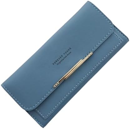 Leather Wallet for Women Slim Designer Trifold Ladies Credit Card Holder, Blue, Compact, Casual Coin Purse