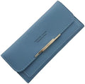Leather Wallet for Women Slim Designer Trifold Ladies Credit Card Holder, Blue, Compact, Casual Coin Purse