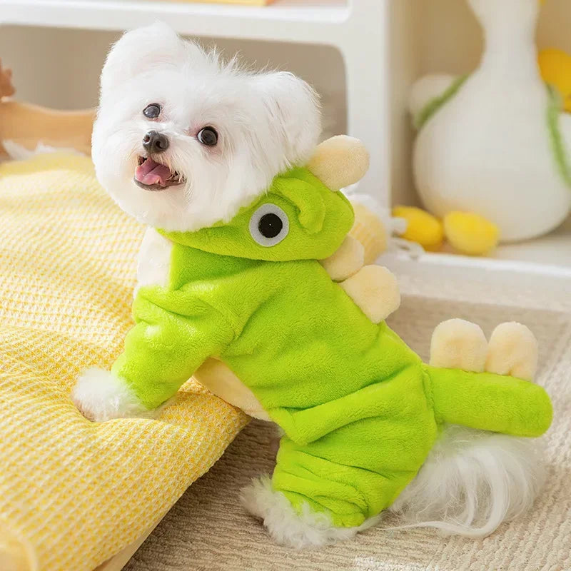 Autumn Winter Dog Clothes Cute Cat Costume Dinosaur Cosplay Outfits For Small Dogs In Fleece Coat With 4 Legs Funny Pet Clothes