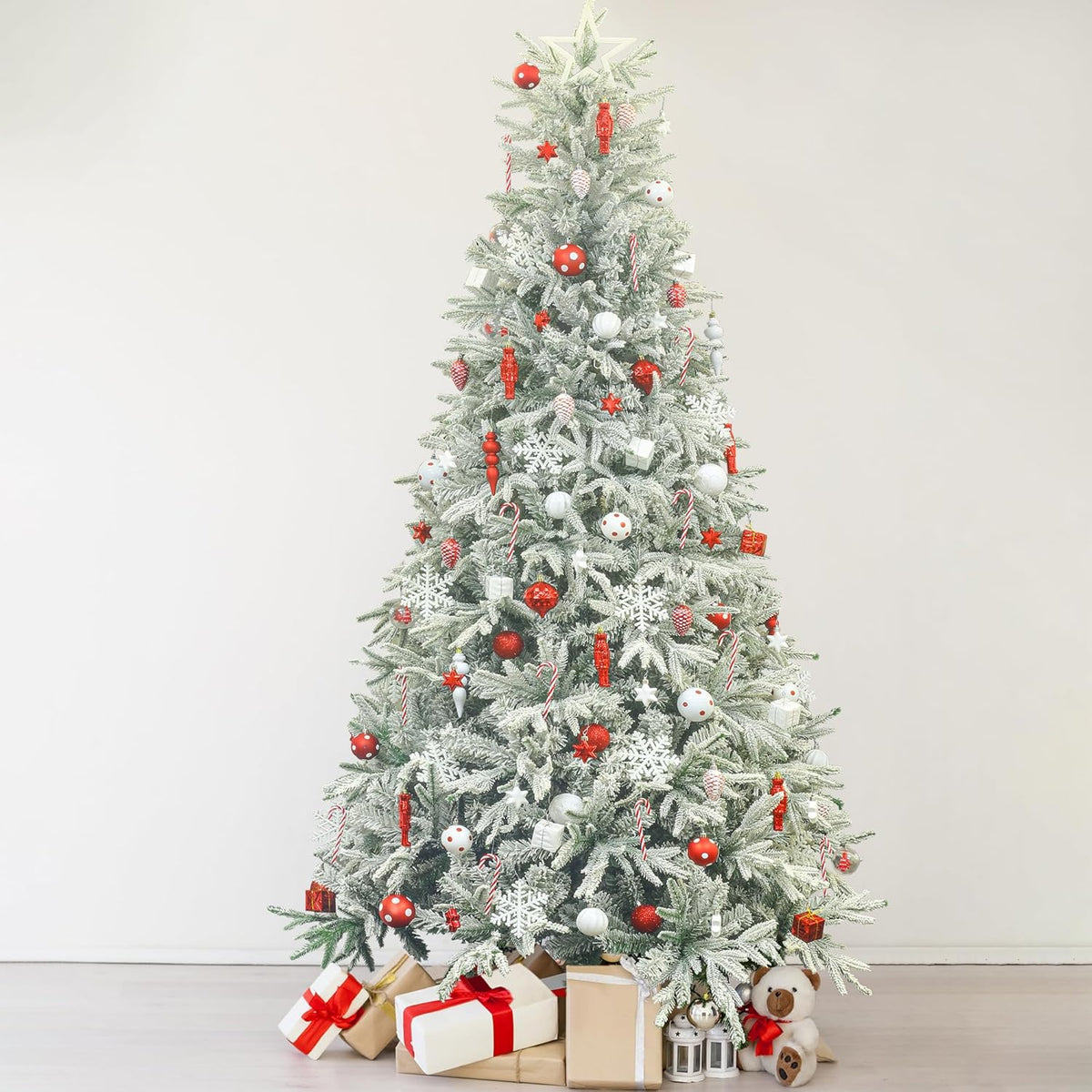 Artificial Christmas Tree 6.5ft Snow Flocked Realistic Pine Unlit KI Store