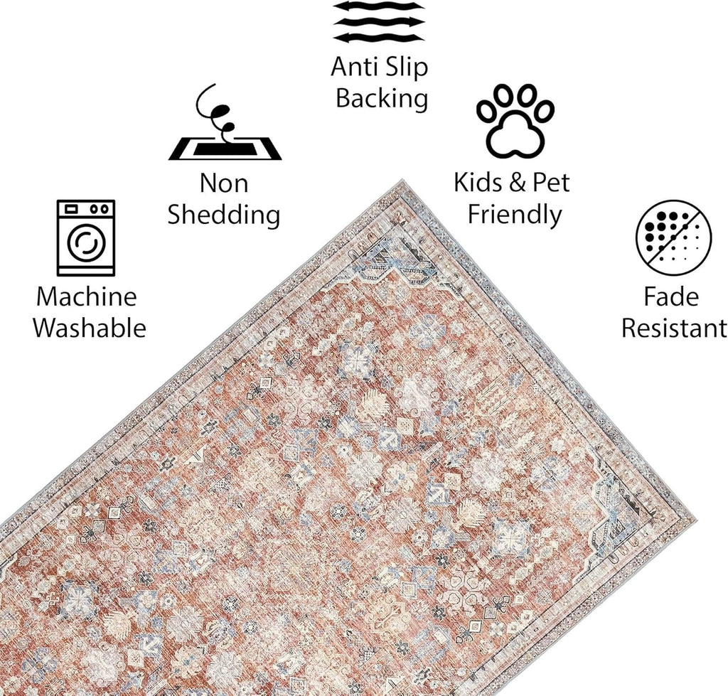 Washable Area Rug 150x210cm Vintage Traditional Multicolour Vernal