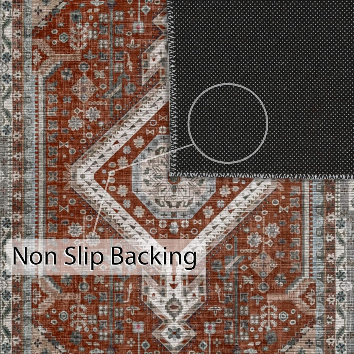 Washable Area Rug 152x213cm Non Slip Non Shedding Red Blue Vernal