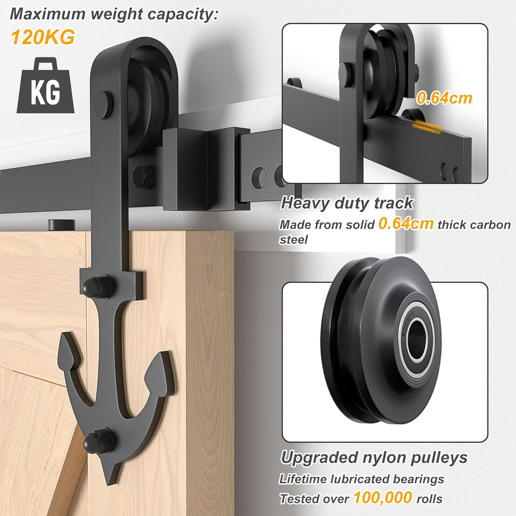 Sliding Barn Door Hardware Kit 9FT Heavy Duty Steel Track Anchor SANKEYTEW