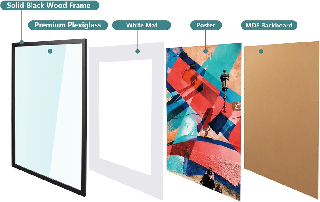 Poster Frame 50x70cm Black Solid Wood Picture Frame Plexiglass Display HOHIYO